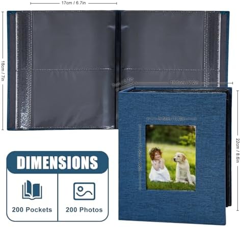 Photo Album 4x6 with 200 Pockets, Slip-in Picture Albums, Linen Cover Memory Book with Front Window, Black Page Vertical Photo Book for Wedding, Family, Anniversary, Baby, Vacation(Blue) - Image 6