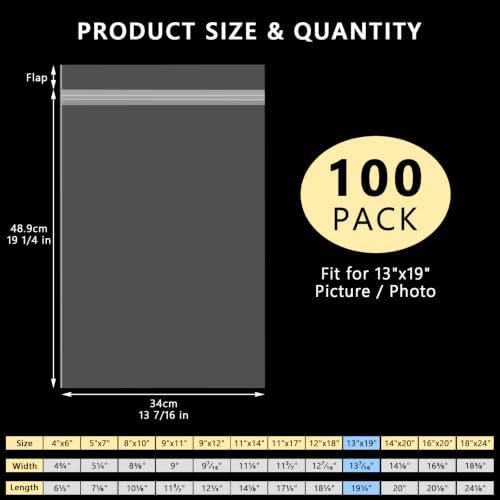 AUEAR 13"x19" Clear Plastic Sleeves Storage Bags for Art,Pictures, 100 Pack - Image 2