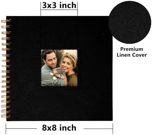 Vienrose 8x8 Inch Scrapbook DIY Small Hardcover Kraft White Pages Scrapbook Photo Album Linen Cover Scrap Book Photo Albums Scrapbooking Supplies Kit for Couple Family Wedding Travel Black - Image 4
