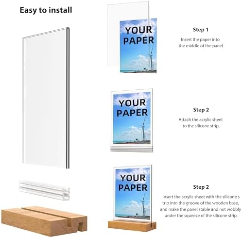8.5x11 Inch Acrylic Sign Holder with Wooden Base, Desktop Display Stand (8.5x11 2Pack) - Image 4