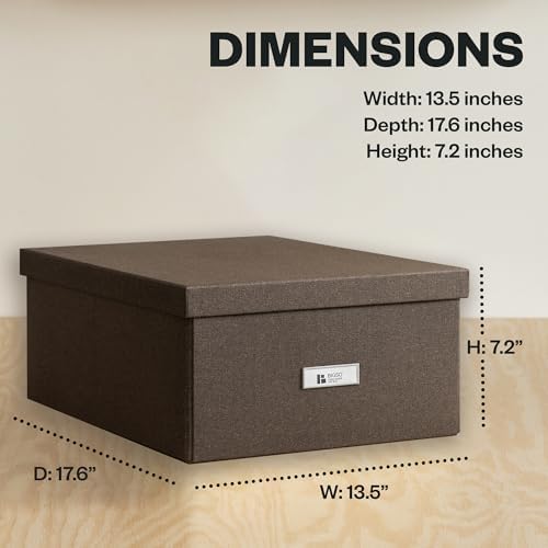 Bigso Katrin Collapsible Storage Box with Lid - Decorative Photo Storage Box with Label Holder for Easy Identification - Simple Assembly without Tools - W13.5 x D17.6 x H7.2 (inches) - Dark Brown - Image 6