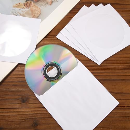 1000PCS White Paper CD Sleeves, DVD Sleeves Envelope, CD Sleeves Envelope Holder with Window Cut Out and Flap, 80g - Image 5