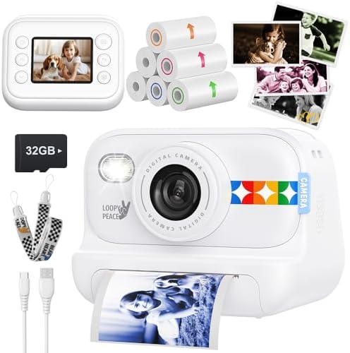 Kids Color Instant Print Camera – Kids Camera with 5 Color Photo Paper, 48MP & 1080P Video, 21 Fun Frames, 32G Card, Christmas/Birthday Gifts for Girls and Boys Ages 3 4 5 6 7 8 9 10 11 12 -White by orantronx