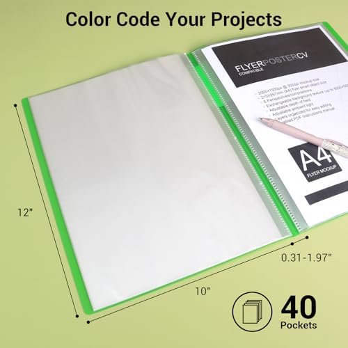 Kokuyo 40-Pocket Binder with Plastic Sleeves 8.5"x11" (Light Green), A4 and US Letter Expandable Art Portfolio Folder with Clear Sheet Protectors. 80 Pages of Presentation Display Book. (RA-N40LG) - Image 2