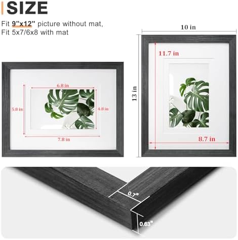 Egofine 9x12 Picture Frame Set of 4, Made of Solid Wood Multicolor Photo Frames Covered by Plexiglass 5x7 and 6x8 with Mat or 9x12 without Mat, for Table Top Display and Wall Mounting Mixed Colors - Image 3