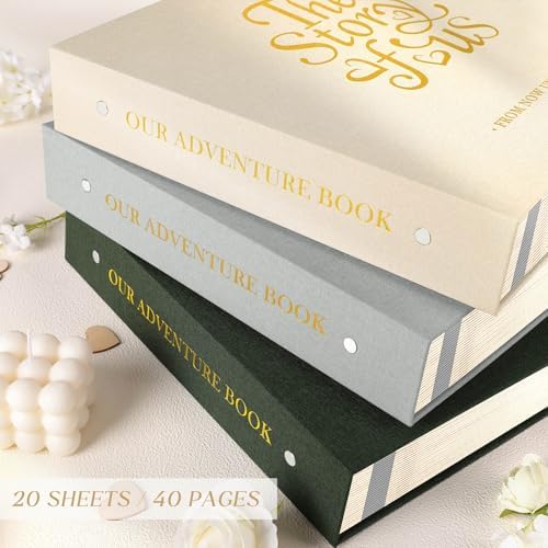 Lanpn Couples Scrapbook Photo Album - The Story of Us, Linen Wedding Anniversary Self Adheisve Picture Book holds 4x6 5x7 A5 Photo for Love Newlywed Valentine's Day (Small 20 Sheets/40 Pages, Beige) - Image 5