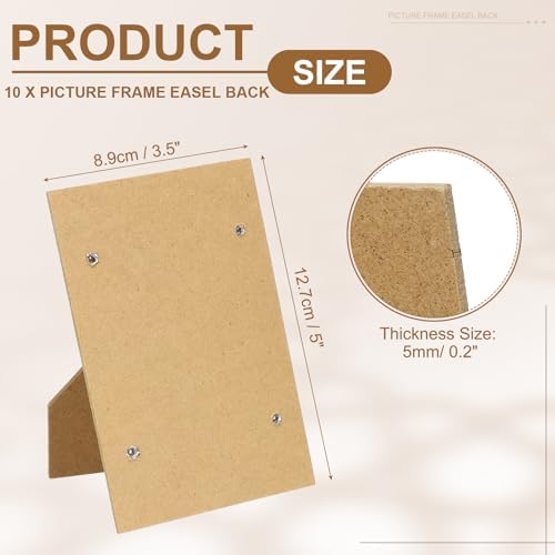 uxcell 10Pcs Easel Back for Picture Frame, 4" x 5" Replacement Picture Frame Easel Back with Hinged Hangers DIY Photo Backing Board for Photo Frames Tiles, Tabletop Wall Display, Wooden - Image 2