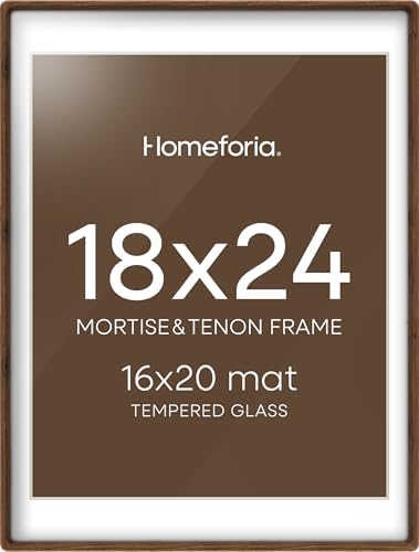 Homeforia 18x24 Mortise&Tenon Walnut Poster Frame, 16x20 Mat, Glass by Homeforia