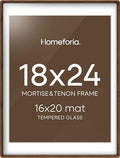 Homeforia 18x24 Mortise&Tenon Walnut Poster Frame, 16x20 Mat, Glass by Homeforia