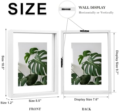 Egofine 8x10 Floating Frames Set of 2, Double Plexiglass Picture Frame, Made of Solid Wood Display Any Size Photo up to 8x10, Wall Mount or Tabletop Standing, White - Image 2