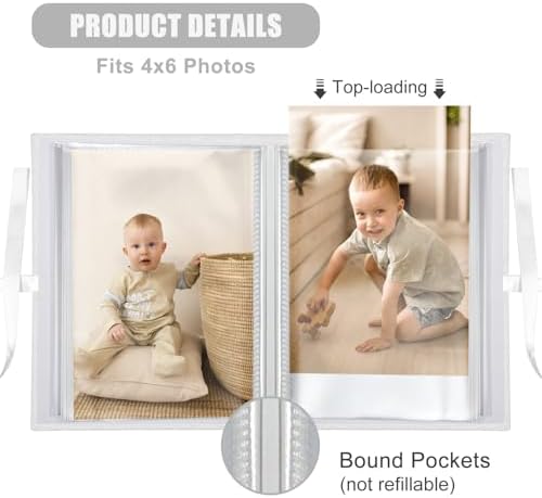 Photo Album 4x6 100 Pockets, Slip-in Picture Albums, Linen Cover Top Loader Vertical Pockets Albums for Baby, Kids Boy Girls, Wedding, Family, Anniversary, White - Image 3