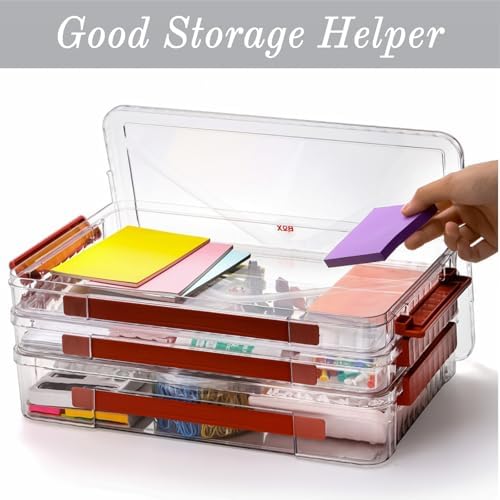 Set of 3 Portable Paper Storage Box Organizer, 9" X 13" Clear Plastic File Storage Box with Lids, Stackable Document Box Project Case for Organizing A4 File Paper, School Supply, Craft - Image 5
