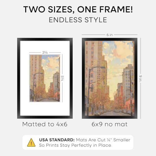 Homeforia 6x9 Black Picture Frame, High-End Metal, 4x6 Mat, Glass - Image 2