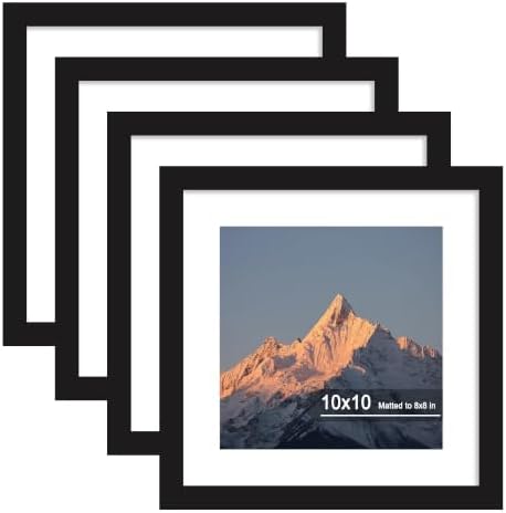 10x10 Picture Frame Set of 4 with Real Glass, Wall & Tabletop Display by SZYUU