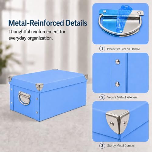 GUOZI Collapsible Storage Box, Decorative Memory Box with Lid & Metal Reinforced Corners, Cardboard File Bin with Handles, Organizer Gift Box for Keepsake Toy Photos Office Nursery Wardrobe Bookshelf - Image 3