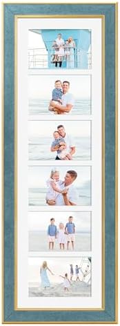 Suede 8x26 Picture Frame Display 6 Opening 4x6 Picture Frames Collage Wall Decor with Mat,Multi Photo Frame for Plexiglass,Wall Decor,1Pack,Blue - Image 3