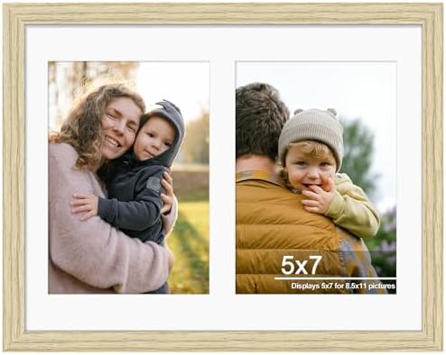 DUENPY 8.5x11 Double Frame For 2 5x7 Photos Wood Color by DUENPY