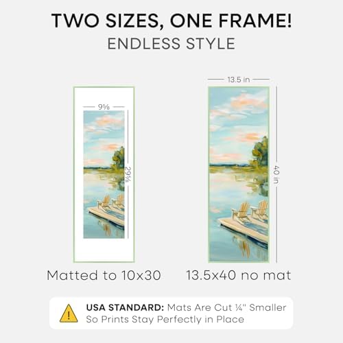 Homeforia 13.5x40 Green Picture Frame, High-End Metal, 10x30 Mat, Glass - Image 2