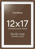 Homeforia 12x17 Mortise&Tenon Walnut Picture Frame, 10x15 Mat, Glass by Homeforia
