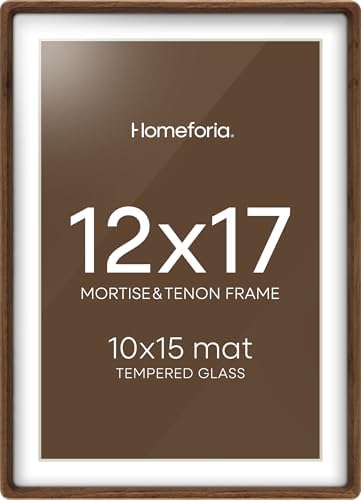 Homeforia 12x17 Mortise&Tenon Walnut Picture Frame, 10x15 Mat, Glass by Homeforia