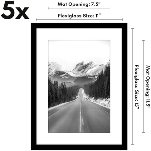 Americanflat 11x15 Picture Frame 5-Pack - Matted to 8x12 - Black - Image 2