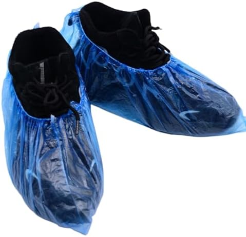 100PCS (50Pairs) Disposable Shoe Covers Waterproof Non-Slip Durable Boot Covers for Indoors Cleaning Real Estate Travel Construction Workplaces Plastic Disposable Shoe Covers for Men and Women (Blue) by MISSJOJIAY