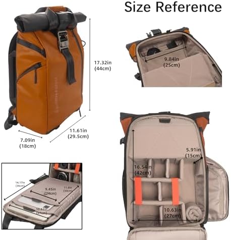 Besnfoto Camera Backpack, Waterproof Travel Camera Bag for Photographer Expandable Roll Top Photography Case for DSLR SLR Mirrorless Camera Fit up to 15.6 inch Laptop with Rain Cover - Image 6
