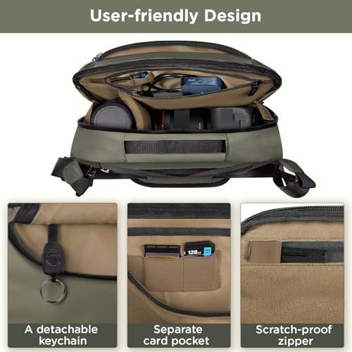 TAAOKA Camera Sling Bag,Travel Waterproof Camera Case with Tripod Holder,Lightweight DSLR/SLR/Mirrorless Small Camera Bags Crossbody for photographers (Dark Green) - Image 3