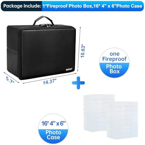 ENGPOW Fireproof Photo Storage Box with 16 Inner 4" x 6" Photo Case(Clear),Photo Box Organizer with Lock,Collapsible Portable Photo Storage Containers with Handle for Photos,Picture,Valuables - Image 2