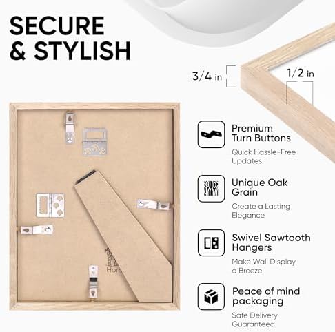 Homeforia 10 x 8 Wood Picture Frame, High End Natural Oak 10x8 Light Wooden Frames with Mat 5x7 inch Photo, 10 x 8 Frame Matted to 5 x 7 Art, Wall or Tabletop Frame, Tempered Glass, Wall Kit, Set of 1 - Image 4