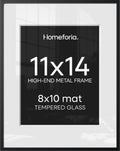 Homeforia 11x14 Black Picture Frame, High-End Metal, 8x10 Mat, Glass by Homeforia