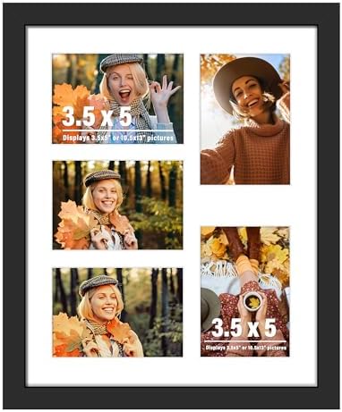 DUENPY 10.5x13 5 Opening Collage Frame For 5 3.5x5 Photos Black by DUENPY