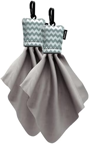 SPUDZ Classic Microfiber Lens Cleaner – Clip-On Pouch, Washable – for Binoculars, Scopes, Glasses, Screens | Classic | Gray Chevron, 6 x 6 Inch (2-Pack) by SPUDZ