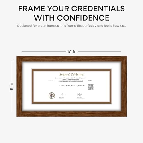 Homeforia 5x10 Brown Oak License Frame, High-End Wood, 3.5x8 Mat, Glass - Image 4