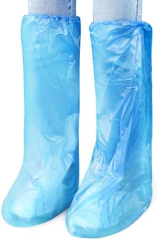 IwIeIaIrI Disposable Shoe Covers 60 Pack (30 Pairs) Blue Rain Shoes and Boots Cover Plastic Long Shoe Cover Clear Waterproof Anti-Slip Overshoe for Women Men Water Boots Cover Rainy Day Use Cover by IwIeIaIrIWomenFashionBag