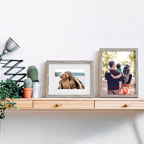 Picture Frames 11x14 Set of 6, Distressed Grey Photo Frame, Display Pictures 8x10 with Mat or 11x14 Without Mat, Washed Farmhouse Frame - Image 2