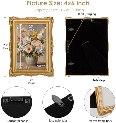 Gold Vintage Picture Frame 4x6, Classic Antique Photo Frame Decor - Image 3