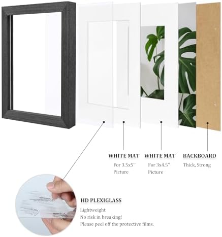 Egofine 4x6 Picture Frame Set of 4, Made of Solid Wood Multicolor Photo Frames Covered by Plexiglass 3x4.5 and 3.5x5 with Mat or 4x6 without Mat, for Table Top Display and Wall Mounting - Image 4
