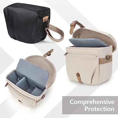 BAGSMART Canvas Crossbody Camera Bag with Rain Cover Women Men, Ivory White - Image 3