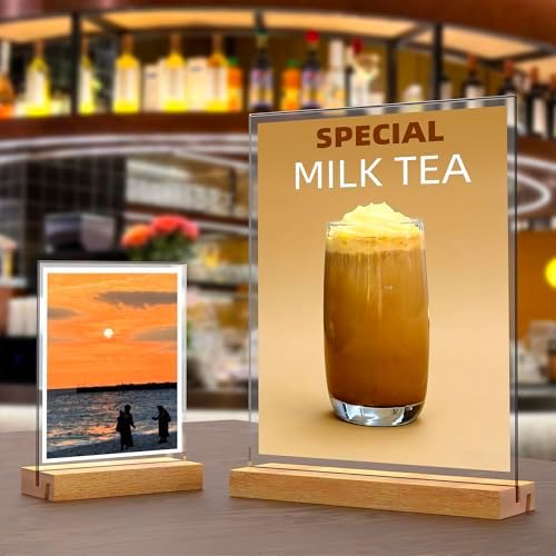 Acrylic Sign Holder with Wood Base 8.5x11 Inch Vertical and Slant Displays (5 Pack 8.5*11") - Image 2