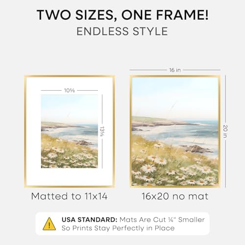 Homeforia 16x20 Gold Picture Frame, High-End Metal, 11x14 Mat, Glass - Image 2