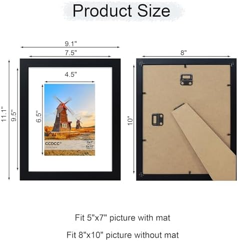 8x10 Picture Frame Set of 2, 8 x 10 Wood Photo Frames with Mat for 5x7, Wooden Frame with Real Glass Cover for Wall and Tabletop Display,Black - Image 4