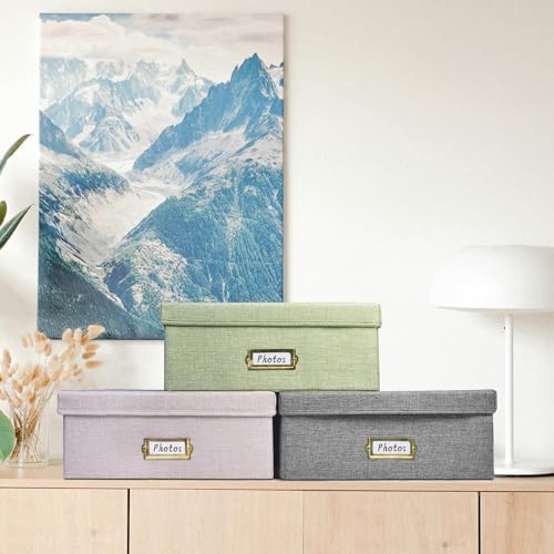 Linen Photo Storage Box – Holds 1700 Photos, Photo Organizer with Lid for Photo, Pictures, 24 Adjustable Dividers & 72 Labels Multi-Use Organizer Memory Box for Envelopes, Baby, Wedding, Cards Grey - Image 5