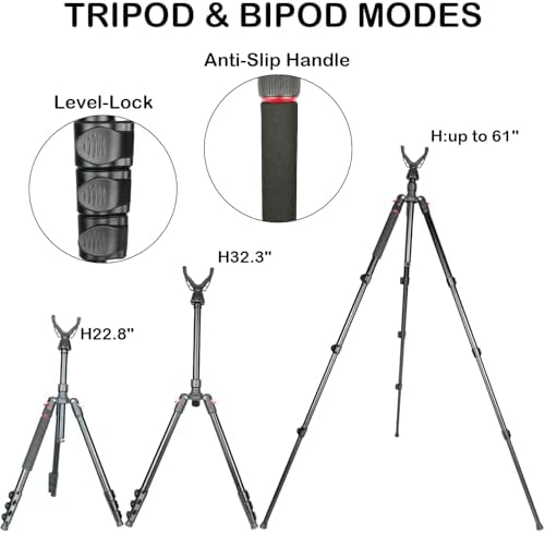 Adjustable Shooting Tripod for Rifles Shooting Stick Level-Lock 3-in-1 Tripod Monopod Bipod, 22.8″-61″ Height, Lightweight Aluminum Alloy with Carrying Bag, Stable Rifle Rest for Hunting & Outdoor - Image 5