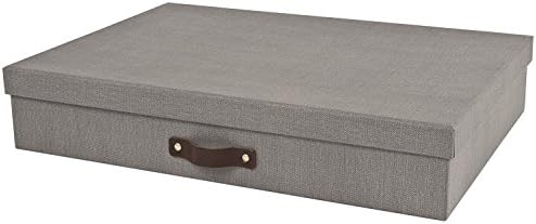 Bigso Sverker Canvas Fiberboard Legal and Art Storage Box | Scrapbook Storage Box for Loose Papers and More | Durable Document Boxes with Lid and Leather Handle | 17.1’’ x 12.2’’ x 3.3’’ | Grey by Bigso