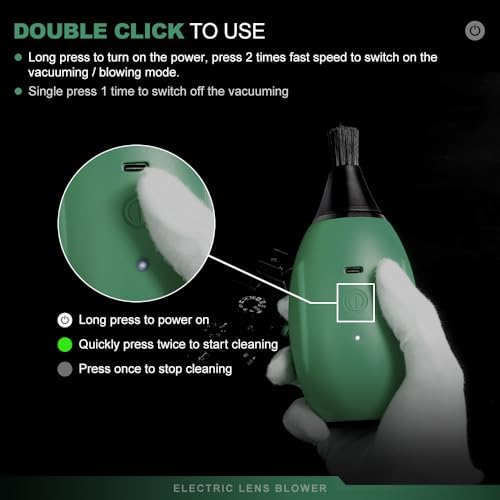 LENSGO Electric Air Blow,Camera Cleaning Kits with 4 Cleaning Heads for CMOS/Regular/Crevice Clean and Brush, 4.0kPa Dust Removal Type C Charge (Green) - Image 4