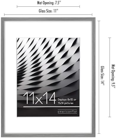 Americanflat 11x14 Picture Frame with Shatter-Resistant Glass - Use as 8x10 Frame with Mat or Display 11x14 Photo Without Mat - Streamline Collection - Thin Border Picture Frames for Wall - Grey - Image 2