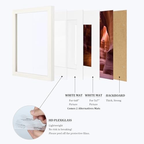 Egofine 9x12 Picture Frames Set of 4, Made of Solid Wood Covered by Plexiglass 5x7 and 6x8 with Mat or 9x12 without Mat, for Table Top Display and Wall Mounting Photo Frame White - Image 4