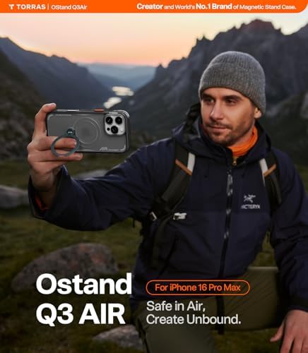 TORRAS Ostand Q3 Air for iPhone 16 Pro Max Case with Stand, Shockproof - Image 6