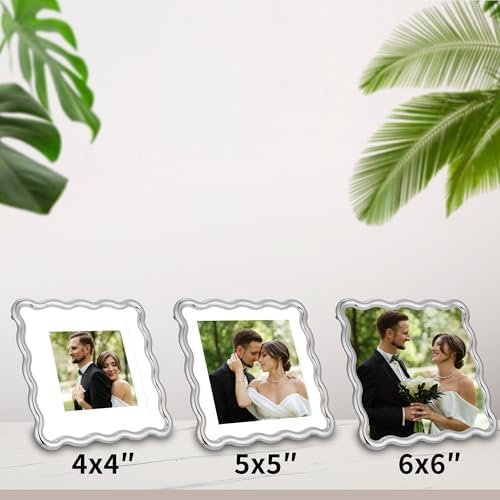 Silver 6x6'' Wave Design Picture Frame with Acid Free Double Mat for 4x4''& 5x5'',High-End Zinc Alloy Photo Frames with Velvet Back,Fashionable Style Silver frames 4x4'' for Tabletop or Wall Décor - Image 3